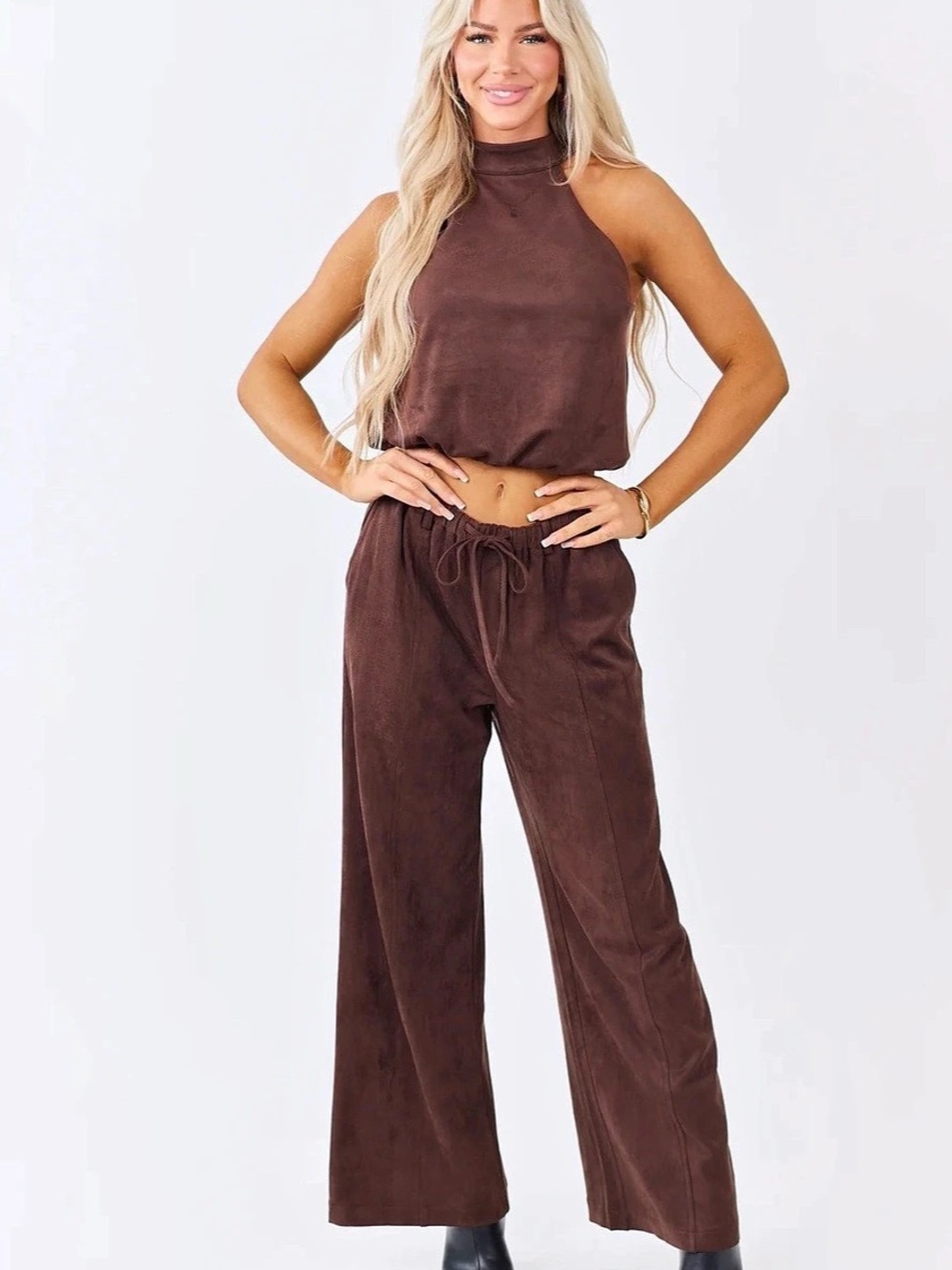 NWT Autres Filles Fsux Suede Wide Leg Pants~Chocolate Brown